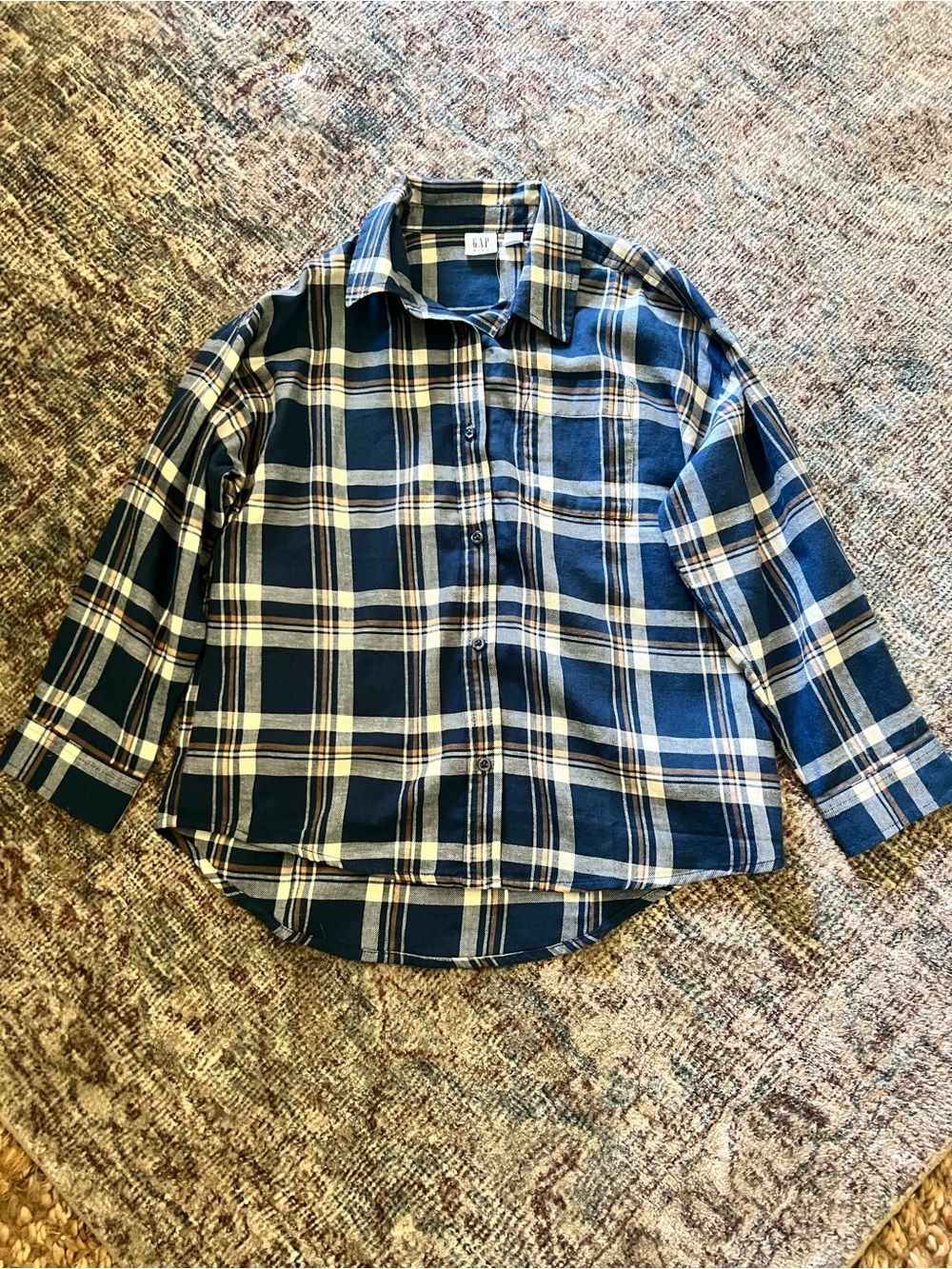 GAP Boys' Navy Plaid Flannel Button-Up Shirt